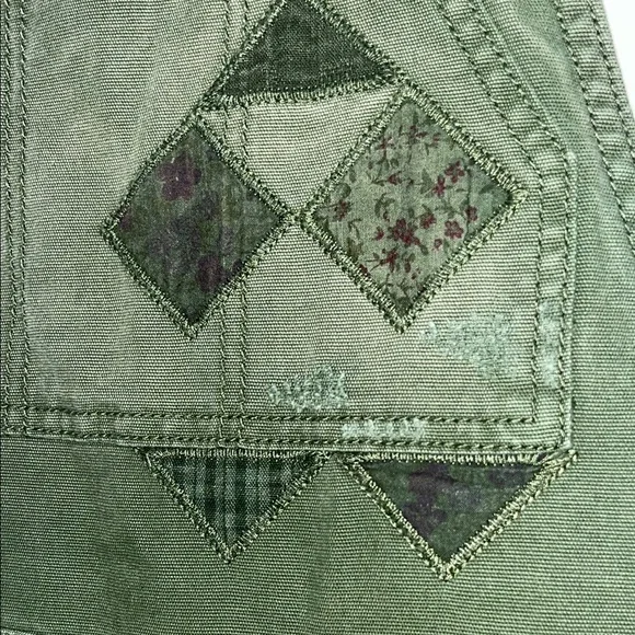 Anthropologie Green Overalls with Geometric Patches - Picture 3 of 12